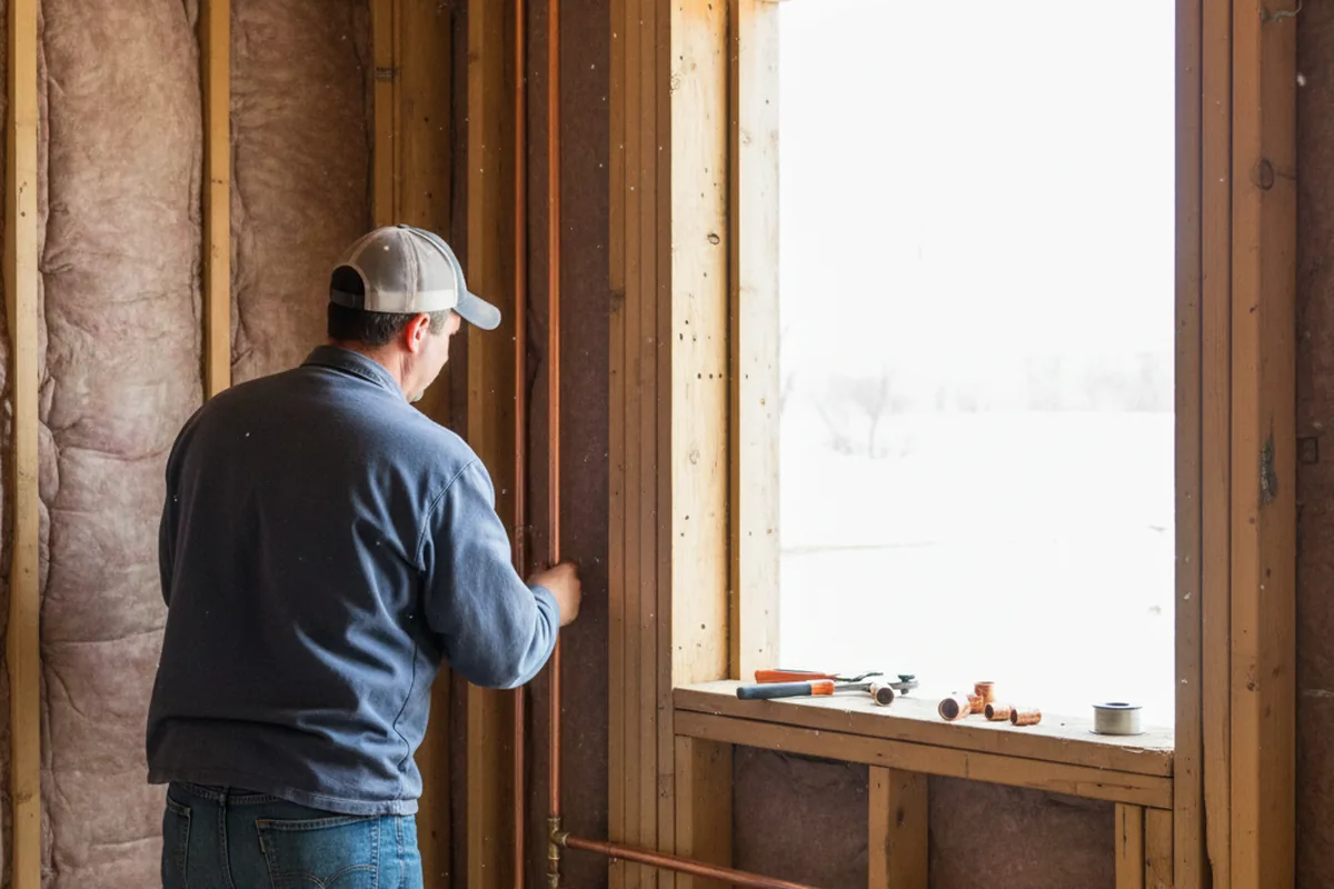 Licensed plumber running new copper supply lines in a Argos home